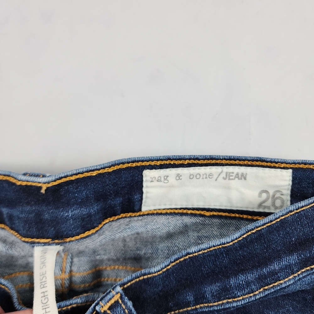 Rag & Bone High Rise Dark Wash Skinny Jeans Stretch Denim Size 26x30 - Picture 3 of 10